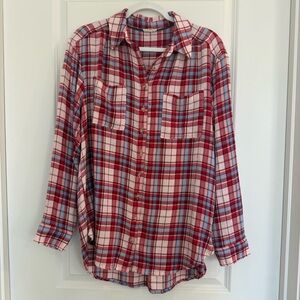 Pilcro Plaid Flannel Button Down Shirt-Red and Light Blue